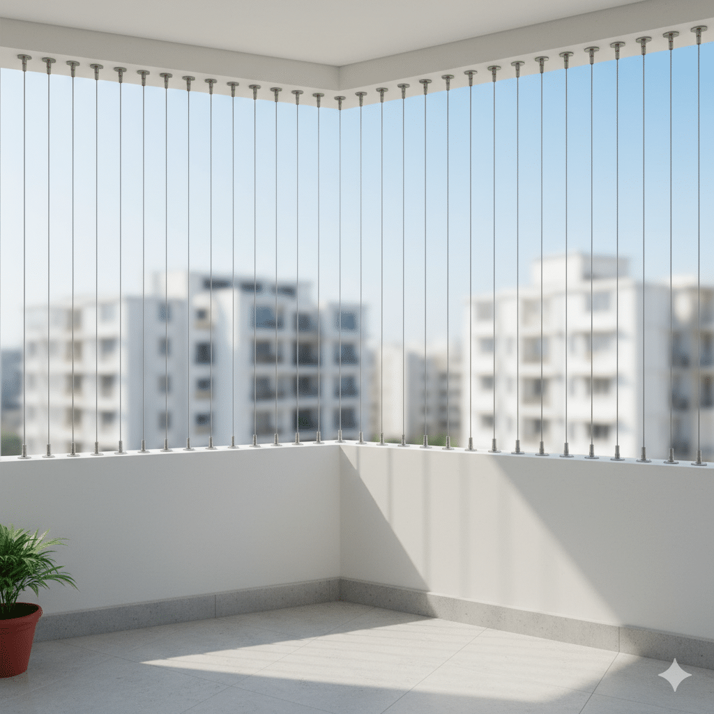 Invisible grills installed by Srinook Ambika Safety Grills for Homes & Buildings