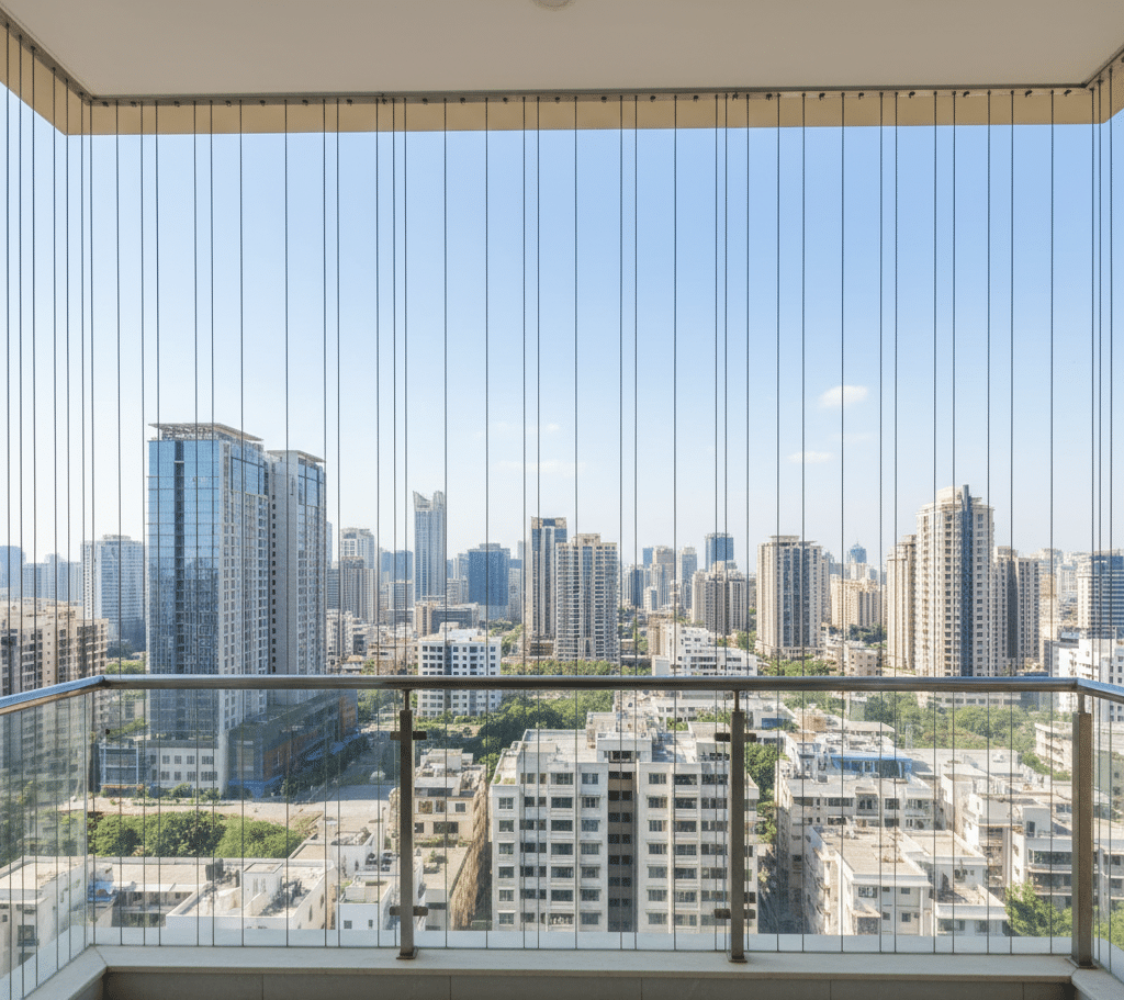 Invisible grills installed by Srinook Ambika Safety Grills for Homes & Buildings